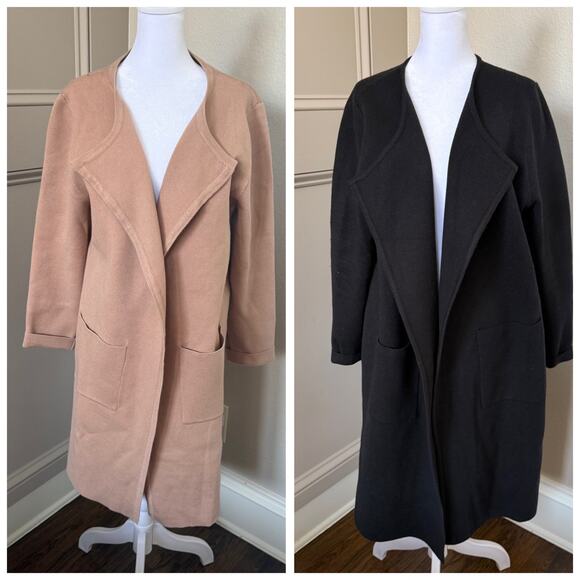 MEROKEETY Open Front Coatigan Sweater Knit Lapel Cardigan Coat w/ Pockets XL Set - Picture 1 of 10